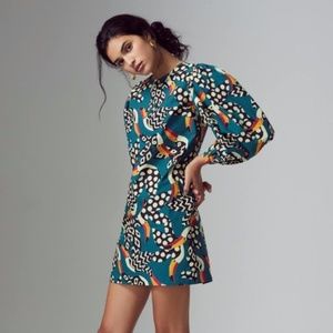 Farm Rio Tucans Bird Boho Puff Peasant Cottage Hipster Hippie Tunic Dress